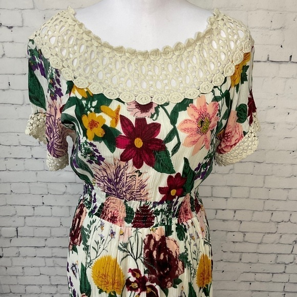 Philosophy Women Floral Maxi Dress Multi Color Lace Boat Neck Stretch Size S - Picture 3 of 10